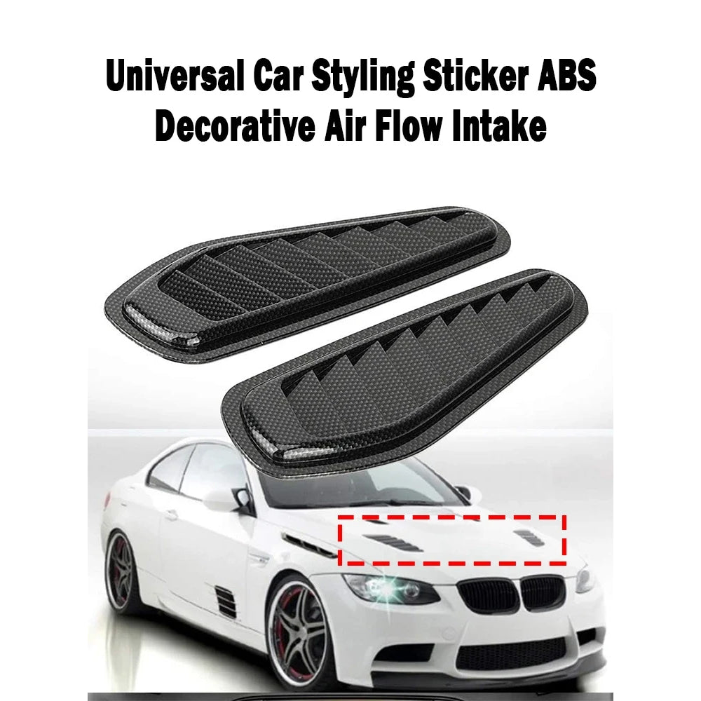 1Pair Universal Car Decorative Cell Air Flow Intake Hood Scoop Bonnet Glossy Black Vent Cover Stickers Decoration Styling