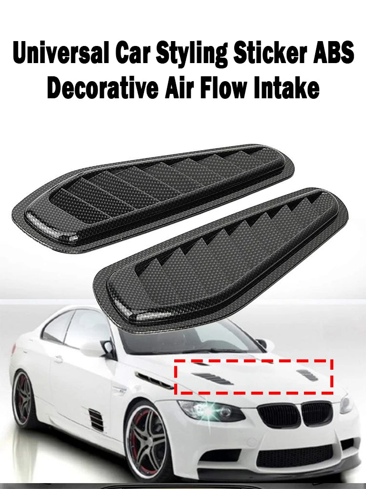 1Pair Universal Car Decorative Cell Air Flow Intake Hood Scoop Bonnet Glossy Black Vent Cover Stickers Decoration Styling