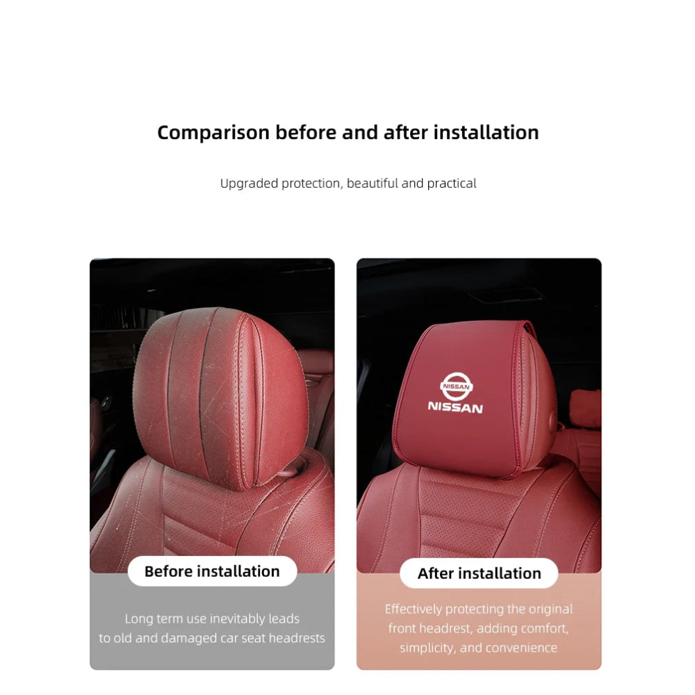 Leather Car Headrest Cover Front Rear Seat Pillow Protective Set For Nissan Sylphy N7 Teana Qashqai Note J10 J11 Navara Juke GTR