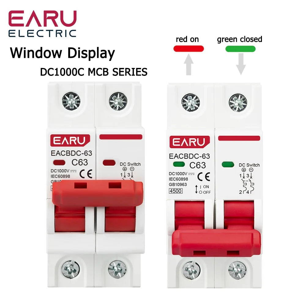 DC 1000V Solar Mini Circuit Breaker Overload Protection Switch 6A/10A/16A/20A/25A/32A/40A/50A/63A 2P DC1000V Photovoltaic MCB PV