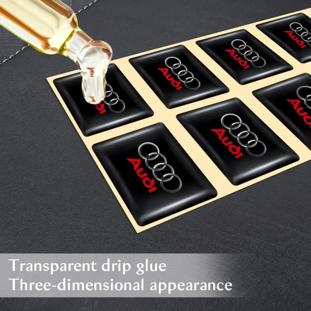 10pcs 3D Epoxy Drop Glue Car Emblem Stickers Badge Decal For Audi RS Sline A3 A4 B8 8P B9 B6 A5 B7 A1 Q3 Q7 Q8 Auto Accessories