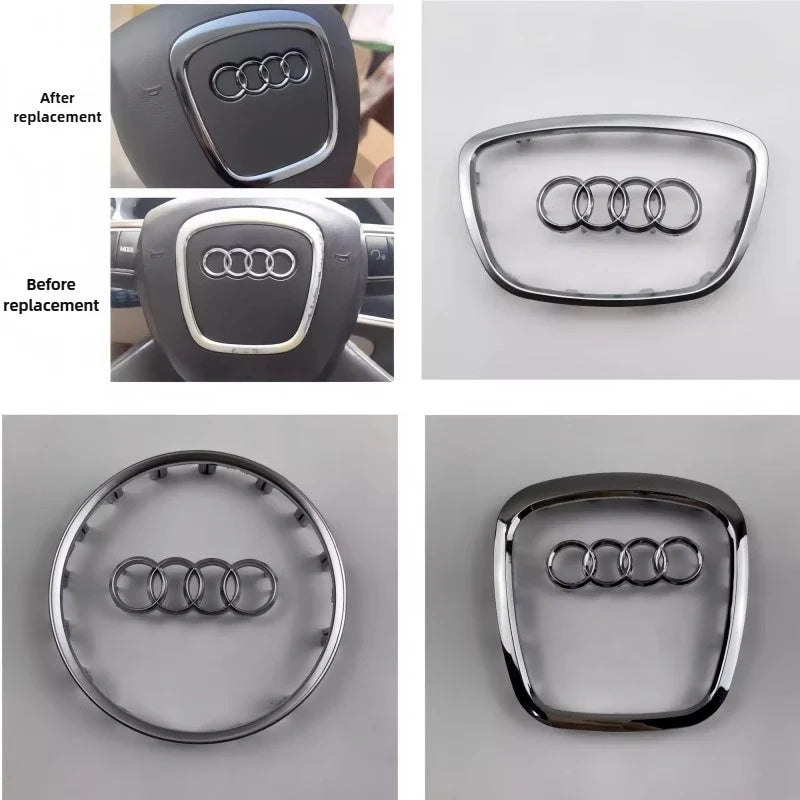 Automobile Steering Wheel Logo Bright Frame Strip Electroplated Car Logo Sticker For Audi A3 A4 B8 8P B9 8V A5 A6 C7 A7 Q3 Q5 Q7