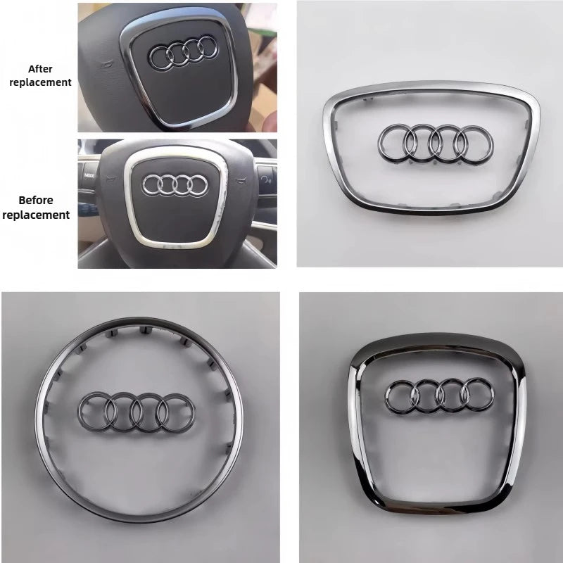 Automobile Steering Wheel Logo Bright Frame Strip Electroplated Car Logo Sticker For Audi A3 A4 B8 8P B9 8V A5 A6 C7 A7 Q3 Q5 Q7