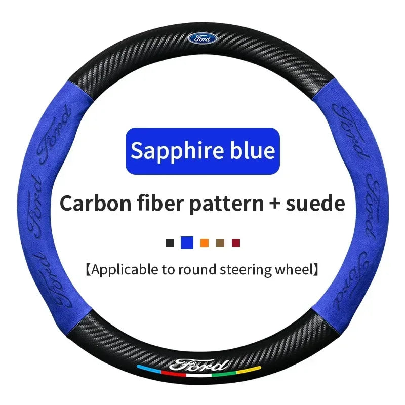 For Ford Mondeo Focus Raptor Puma Edge Explorer Ecosport Ranger F150 Kuga Car Suede Carbon fiber Anti-slip Steering Wheel Cover