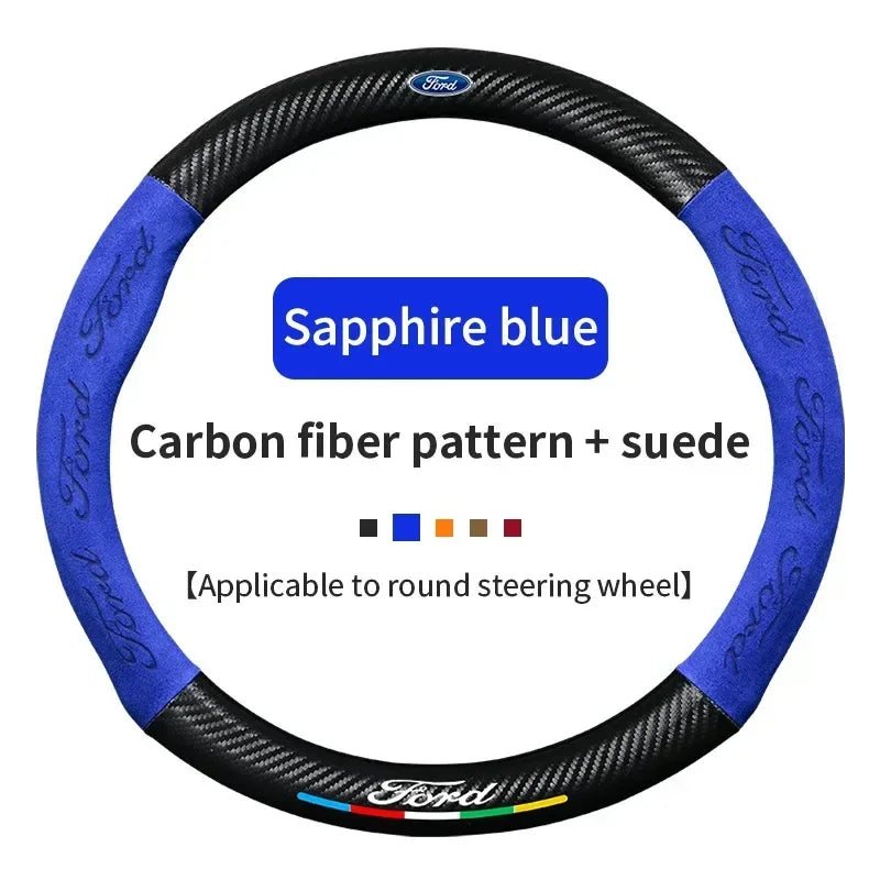 For Ford Mondeo Focus Raptor Puma Edge Explorer Ecosport Ranger F150 Kuga Car Suede Carbon fiber Anti-slip Steering Wheel Cover