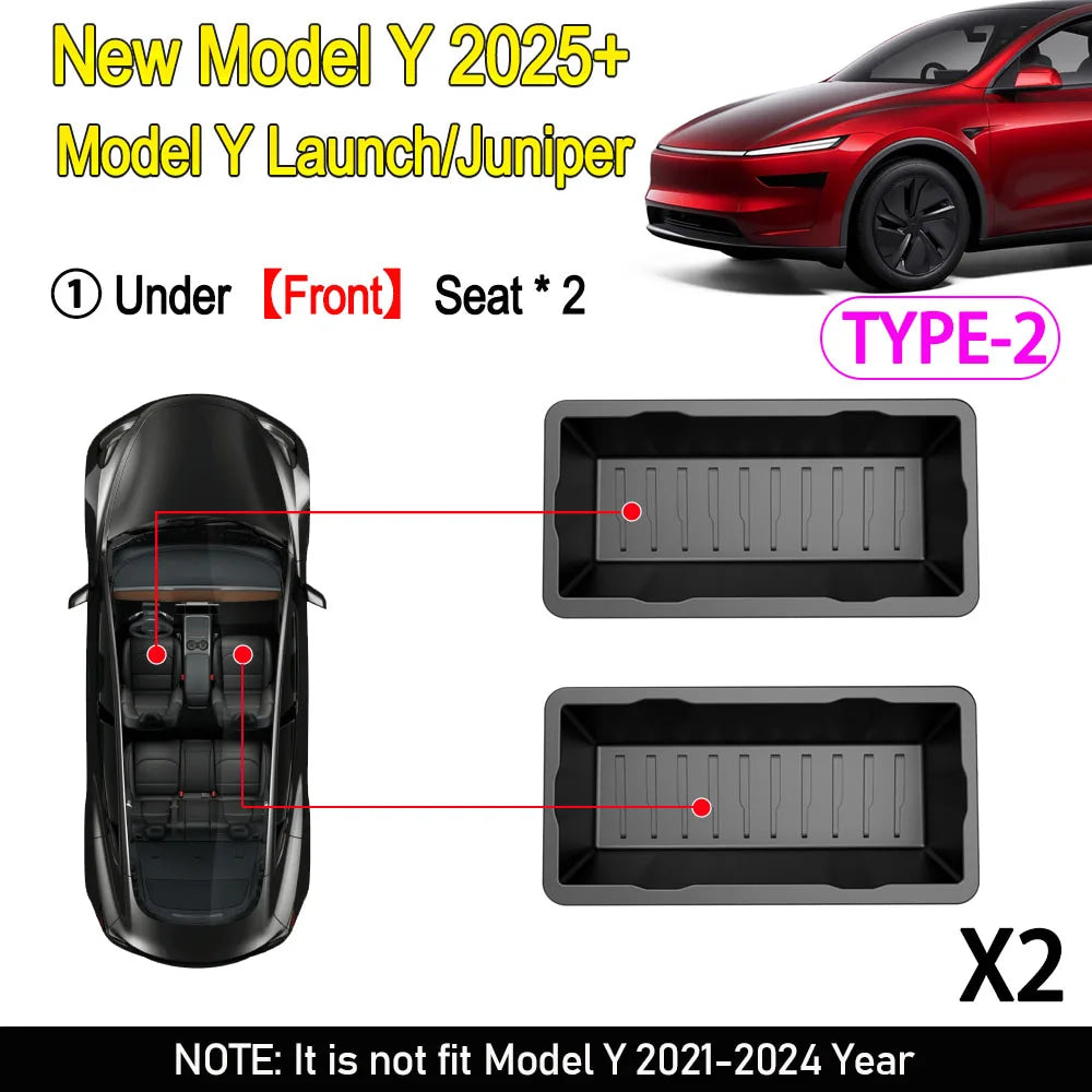 TPE Under Seat Storage Box For Tesla Model Y Juniper 2025 Center Console Organizer Bin Front Backseat Bag Trash Tray Accessories
