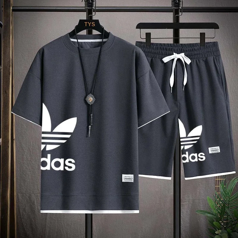 Summer 2026 New Men's pullover sportswear Set, fashionable basketball men's casual short-sleeved T-shirt + shorts two-piece set