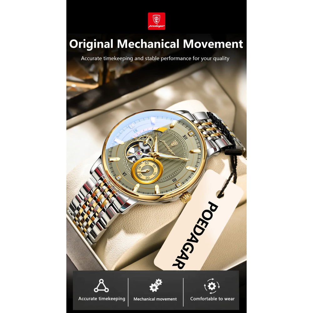 POEDAGAR Top Luxury Man Wristwatch Luminous Hollow Tourbillon Stainless Steel Men Clock Mechanical Automatic Men's Watches Reloj