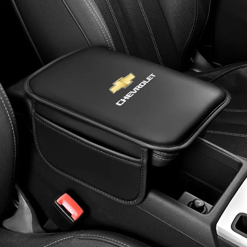 Car Armrest Cushion Leather Arm Rest Box Pad With Storage Bag For Chevrolet Corvette Montana TrailBlazer Silverado Traverse Bolt