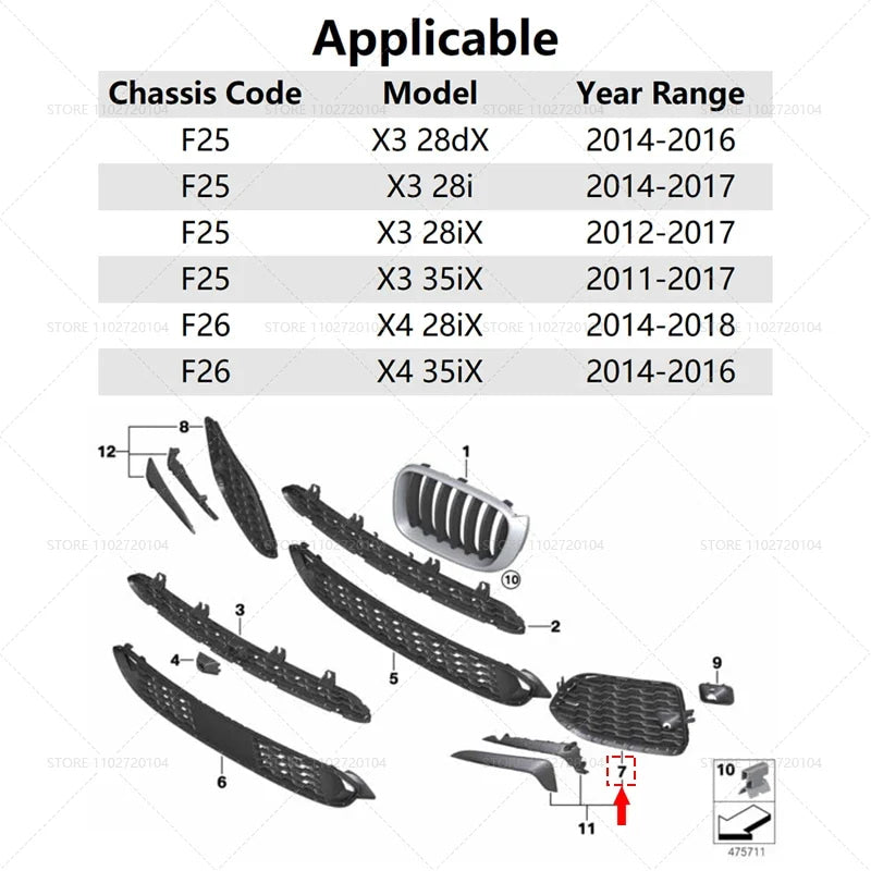 for 2011-2018 F25 F26 BMW X3 X4 28i 28iX 35iX 28dX Front Bumper Grille Fog Lamp Cover 51118056941 51118056942
