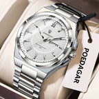 POEDAGAR Sport Original Men Clock Quartz Date Week Luxury Man Wristwatch Waterproof Luminous Stainless Steel Men's Watches Reloj