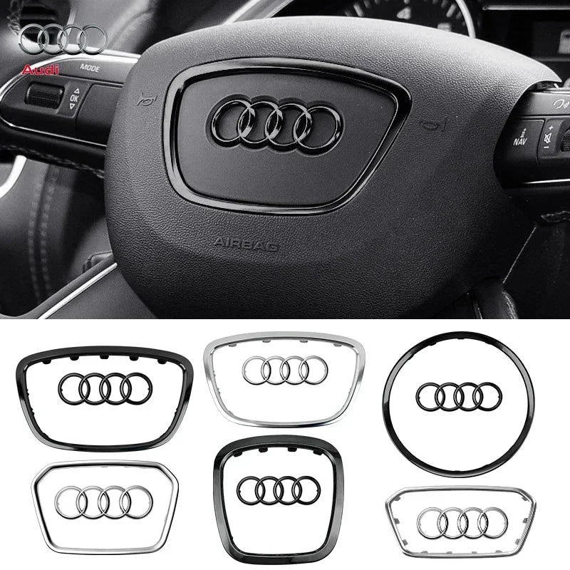 Audi Automobile Steering Wheel Logo Bright Frame Strip Electroplated Sticker Emblem For A3 A4 B8 8P B9 8V A5 A6 C7 A7 Q3 Q5 Q7