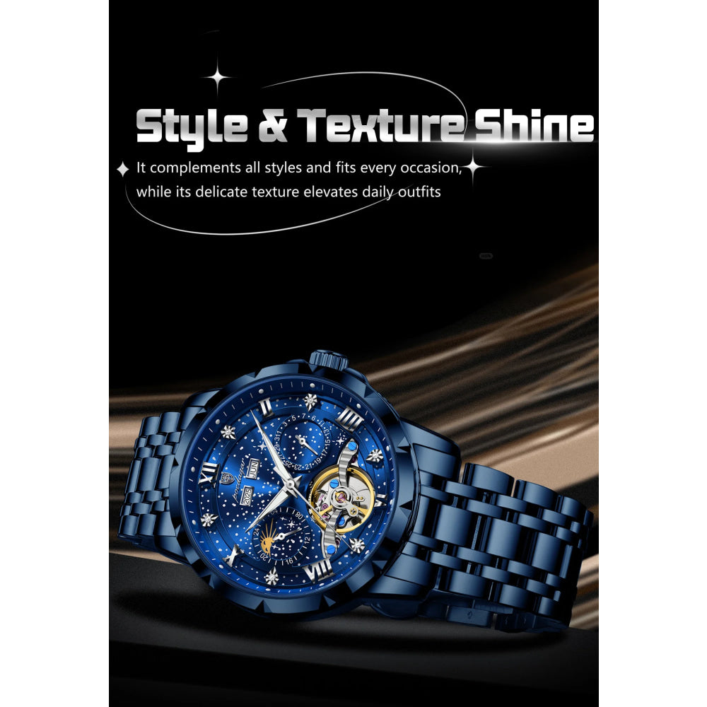 POEDAGAR Luxury Men Wristwatch Fashion Date Hollow Tourbillon Man Clock Automatic Mechanical Stainless Steel Men's Watches Reloj