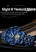 POEDAGAR Luxury Men Wristwatch Fashion Date Hollow Tourbillon Man Clock Automatic Mechanical Stainless Steel Men's Watches Reloj