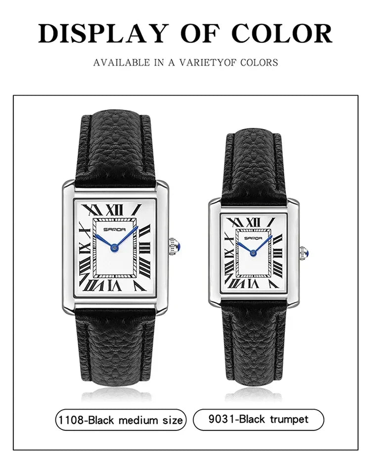 SANDA 9031/1108 Resistant Leather Strap Square Dial Waterproof Sport Casual Women Men Quartz Watches Reloj Luxury Couple Watch