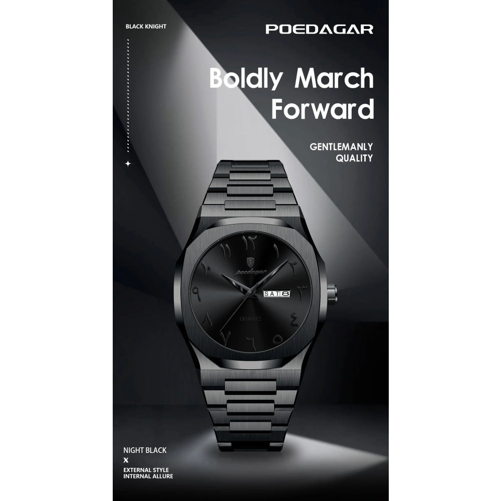 POEDAGAR Military Watch For Men Waterproof Luxury Week Calendar Man Wristwatch Quartz Stainless Steel Fashion Men's Watches Male