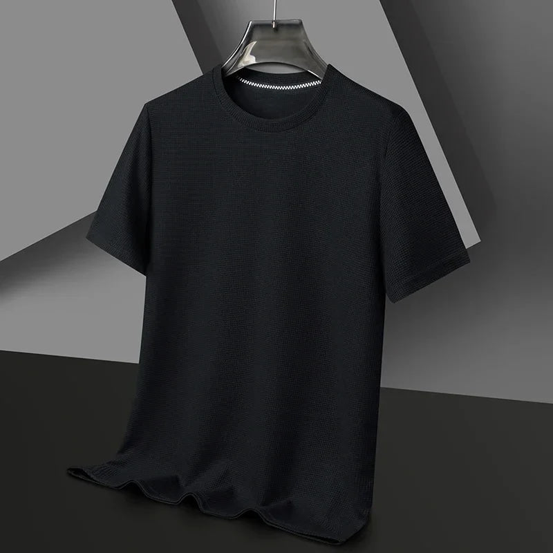 Nueva camiseta de manga corta con cuello redondo y gofres de verano para hombre, Top de manga corta