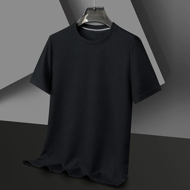 Nueva camiseta de manga corta con cuello redondo y gofres de verano para hombre, Top de manga corta