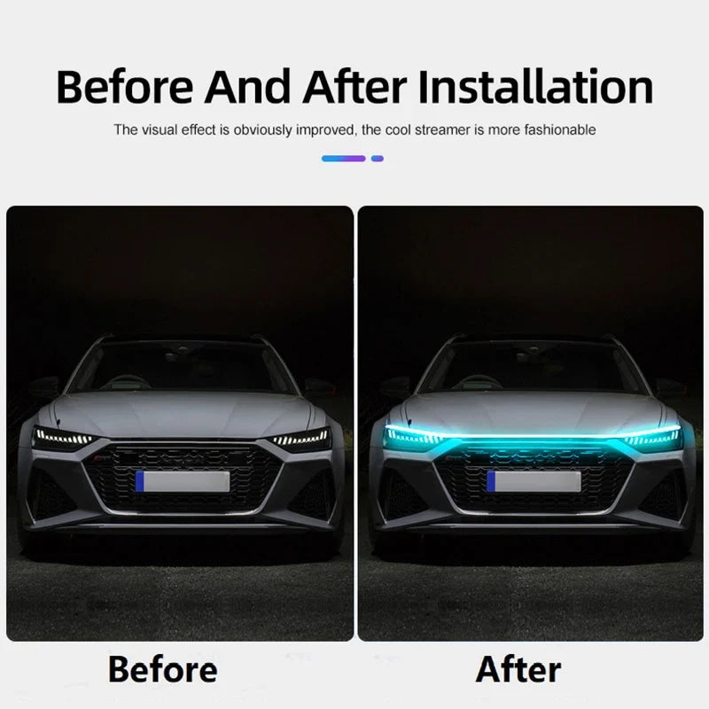 Dynamic Car LED Hood Light 12V Daytime Running Light Start-scan Engine Guide Light Waterproof Decorative Ambient Light Strip