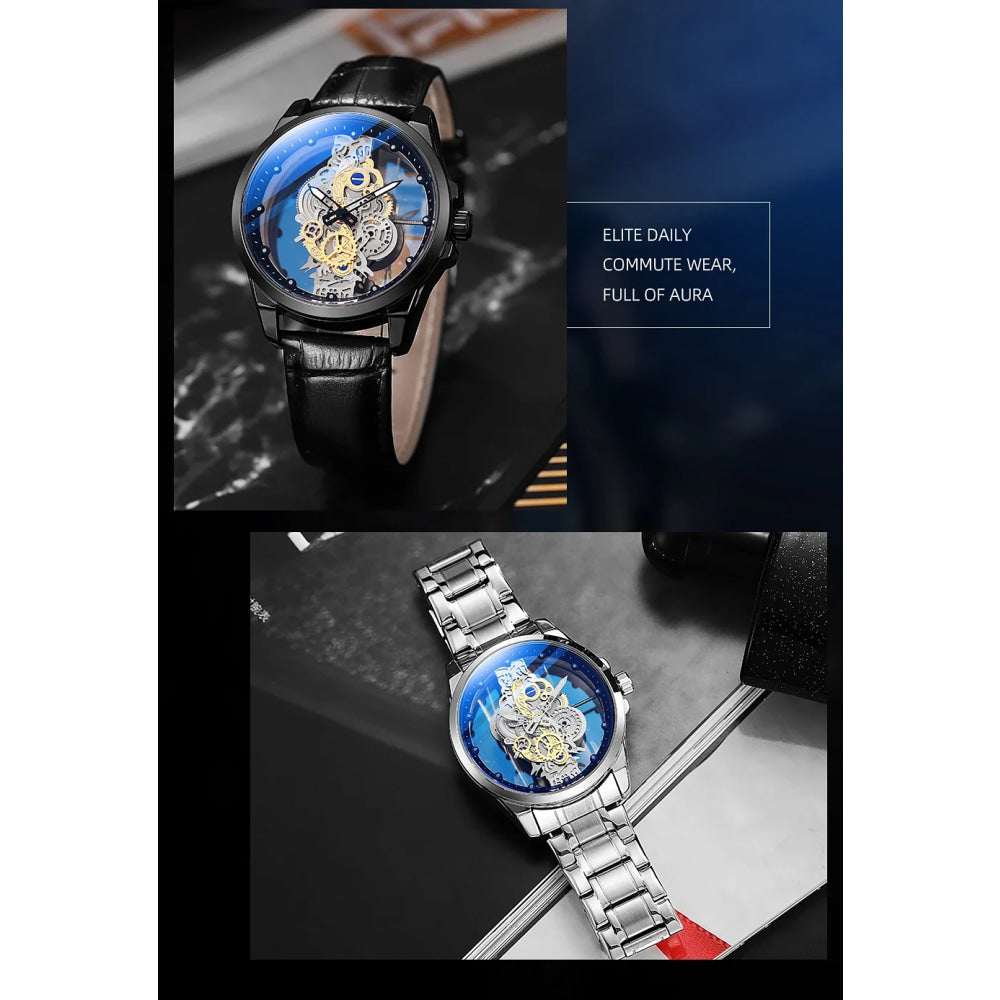 TPW Hot Trendy Fashion Wholesale Men Golden Black Blue Skeleton NOT Automatic Watch Quartz Wrist Watches Luxury 2024