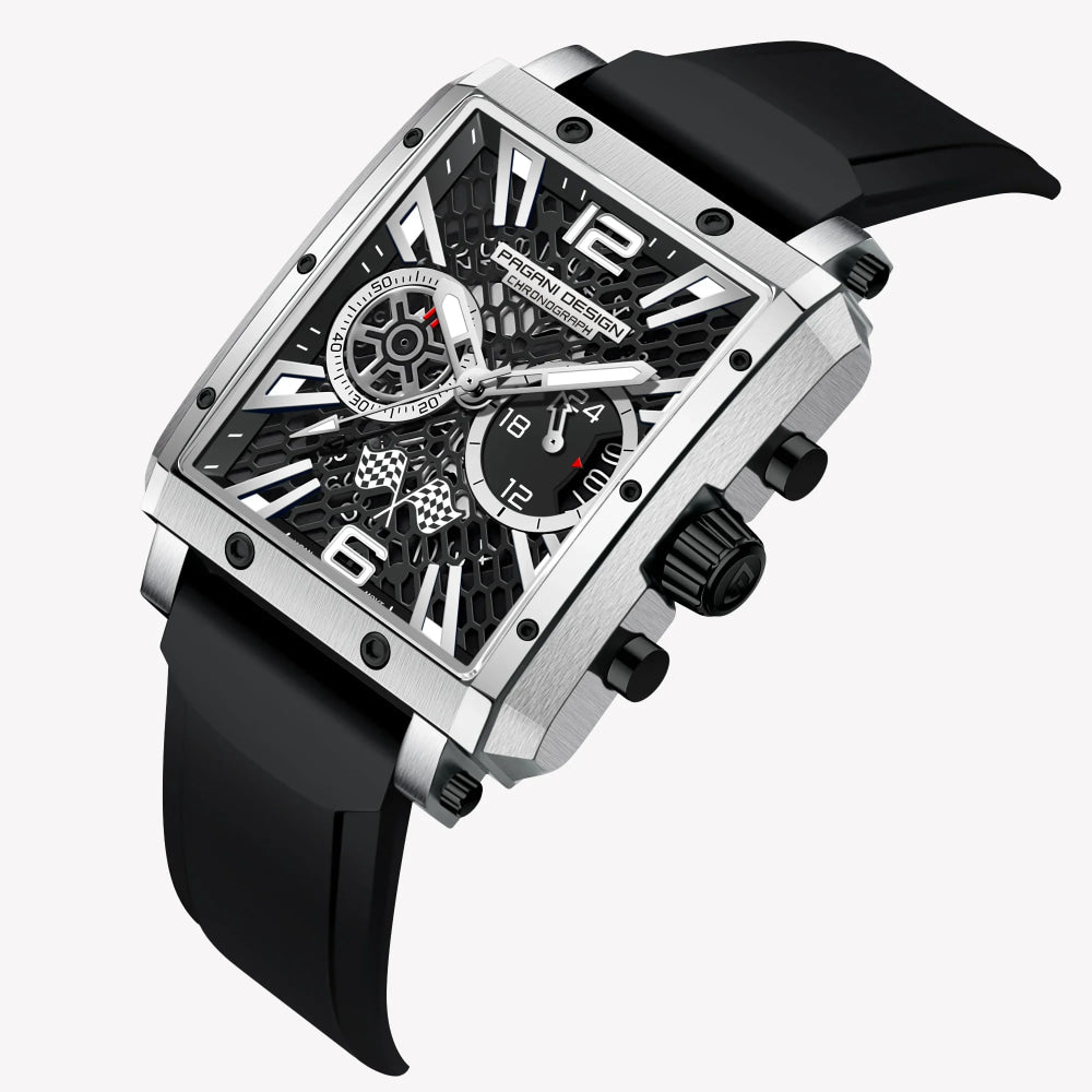 2026 New Pagani Design PD1725 Men Square Quartz Watch Chronograph 42MM Sapphire Glass Waterproof Racing Sports Silicone reloj