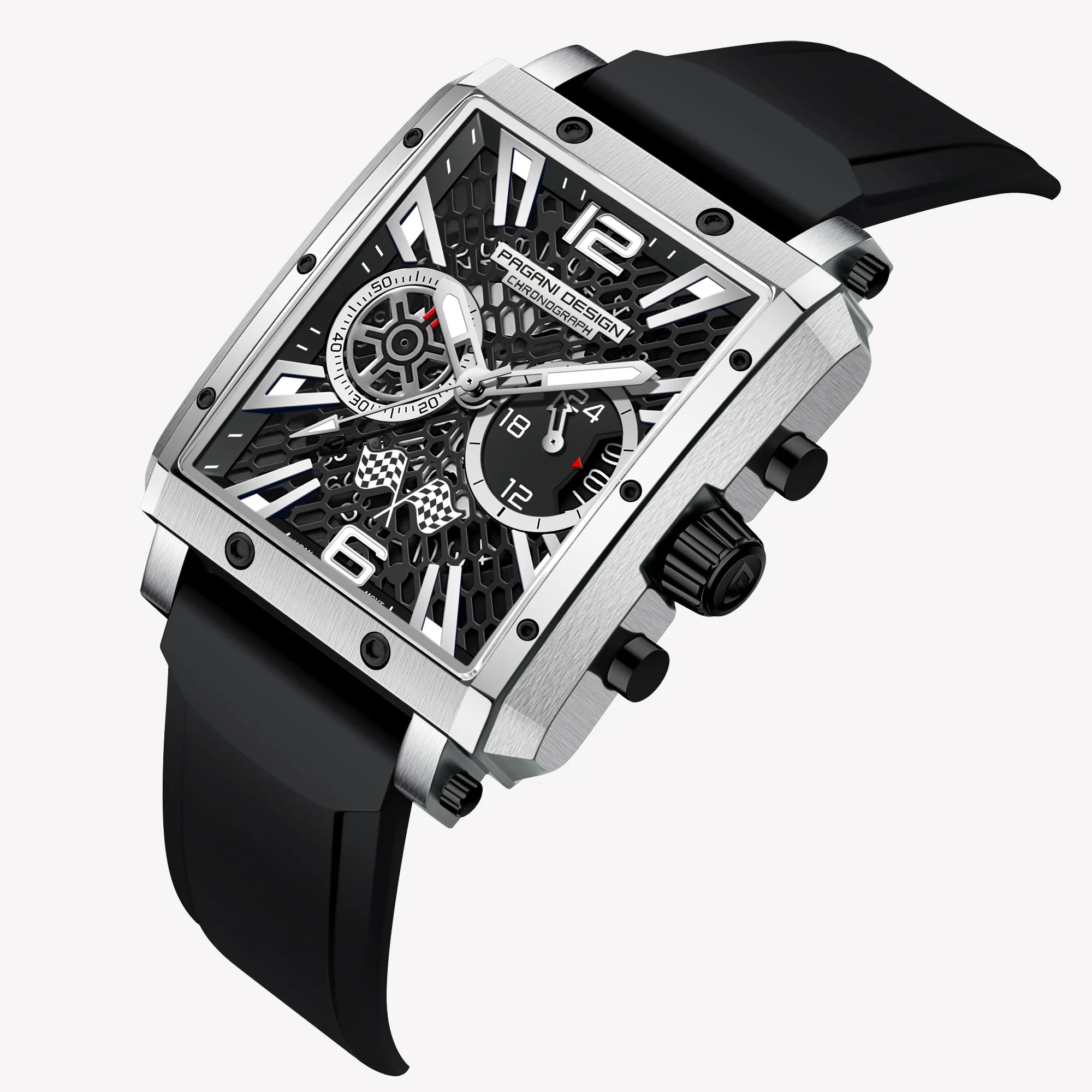 2026 New Pagani Design PD1725 Men Square Quartz Watch Chronograph 42MM Sapphire Glass Waterproof Racing Sports Silicone reloj
