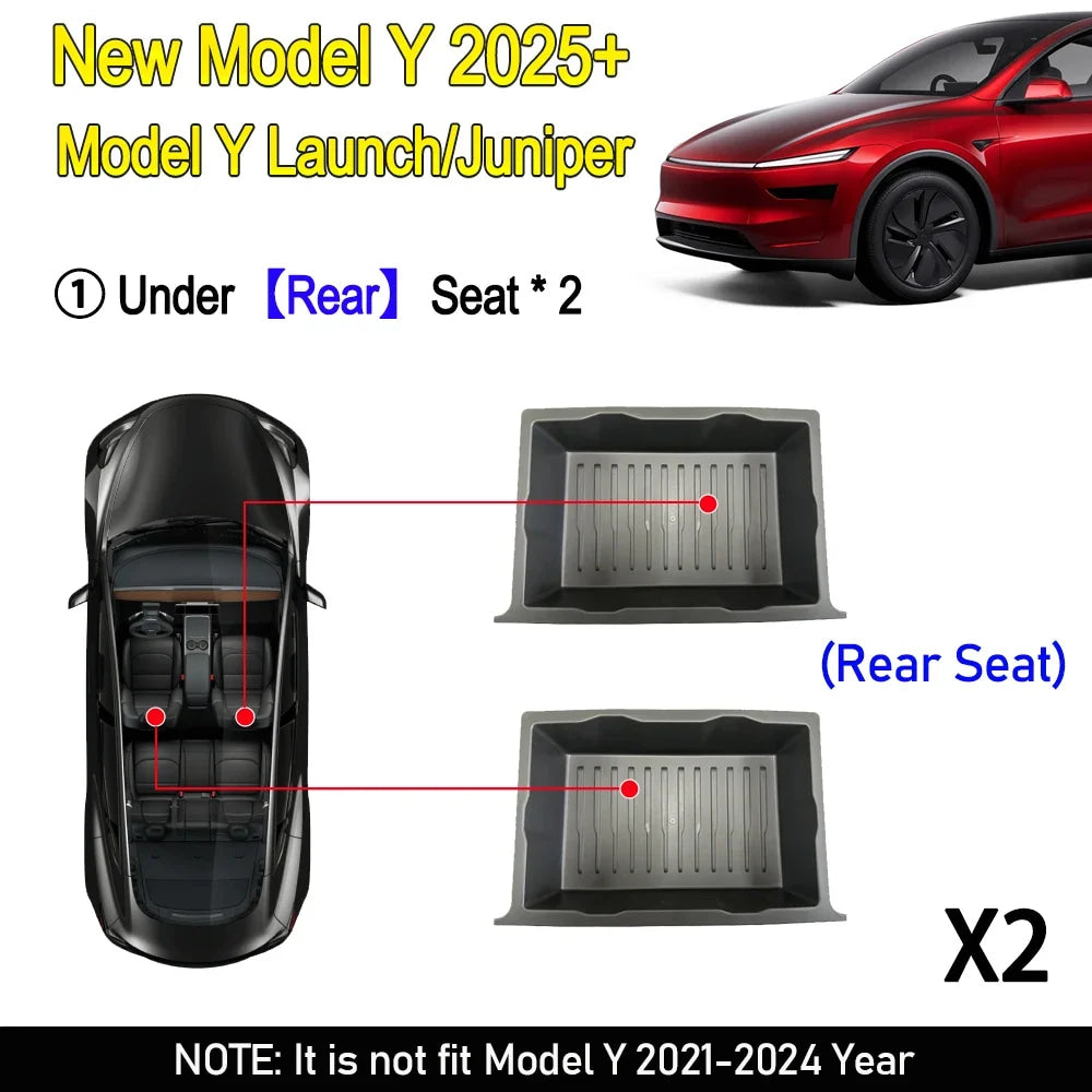 TPE Under Seat Storage Box For Tesla Model Y Juniper 2025 Center Console Organizer Bin Front Backseat Bag Trash Tray Accessories