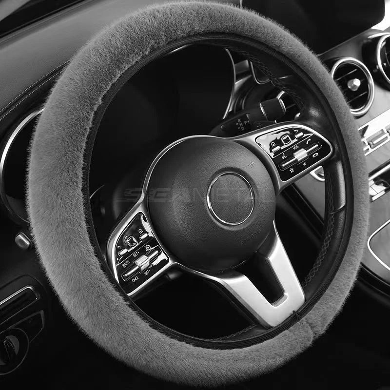 SEAMETAL Winter Warm Steering Wheel Cover Soft Plush Steer Cover Flexible Anti Slip Full-Wrapped Steering Protector for 37-39cm