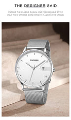 CADISEN Swiss Ronda 715 Quartz Watch Mans 7MM Ultra-thin Dial Sapphire Luminous Stainless Steel Milano Mesh Strap Watches Men
