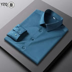 Camisa de color sólido de manga larga informal y de moda para hombre Top de negocios sin planchar y resistente a las arrugas