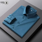 Camisa de color sólido de manga larga informal y de moda para hombre Top de negocios sin planchar y resistente a las arrugas