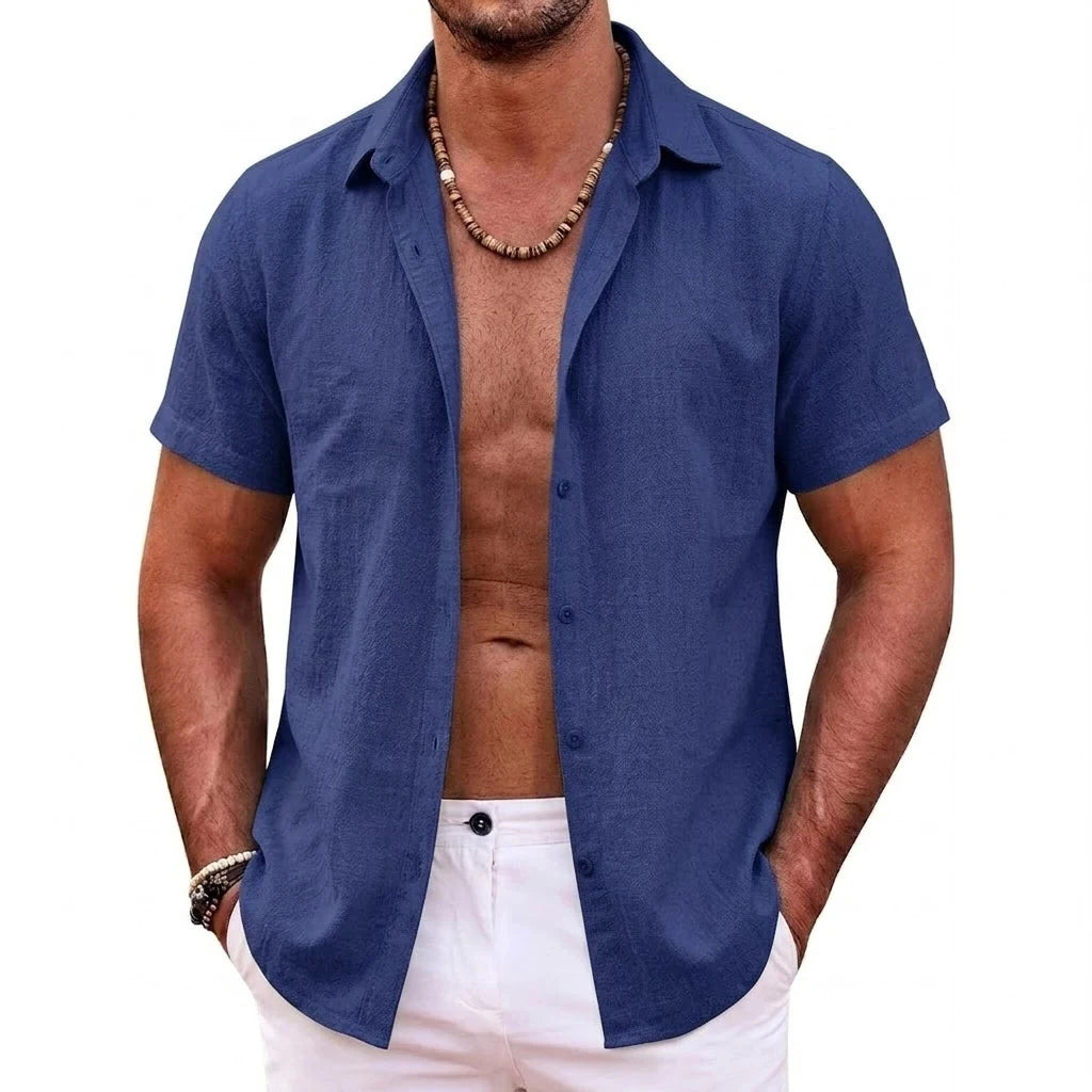Mens Summer Hawaiian Short Sleeve Shirts Cotton Linen Lapel Tops Casual Breathable Beach and Gym Tees Plus Size for Men Tops