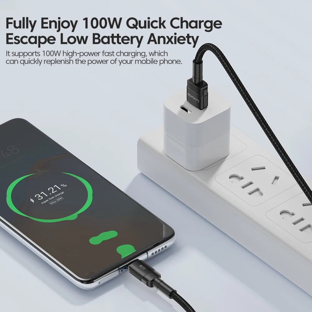 Toocki 6A Cable USB a tipo C para Huawei Xiaomi PD 100W cargador de carga rápida Cable de datos USB C carga rápida para Samsung Oneplus