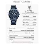 POEDAGAR Sport Original Men Clock Quartz Date Week Luxury Man Wristwatch Waterproof Luminous Stainless Steel Men's Watches Reloj