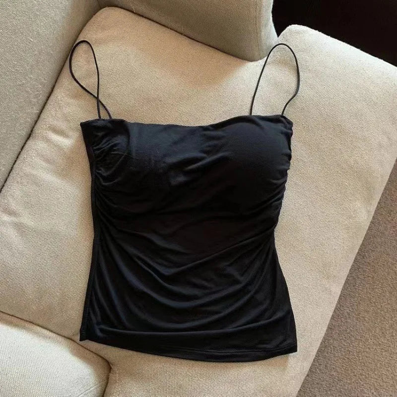 Camiseta sin Mangas para Mujer, Camisola Ajustada, Top Corto Sexy con Tirantes Finos, Camiseta Blanca Lisa, Estilo Coreano