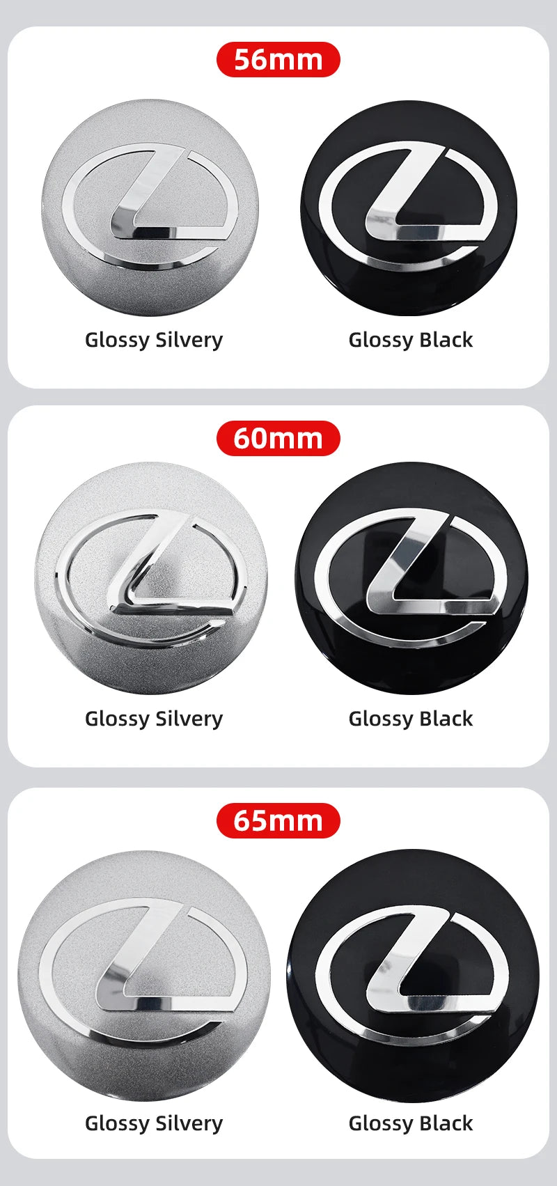 56mm 60mm 65mm Car Wheel Center Emblem Hub Caps Stickers For Lexus RX300 IS200 IS250 ES350 Ct200h UX250h NX300h RX350 ES300h LBX
