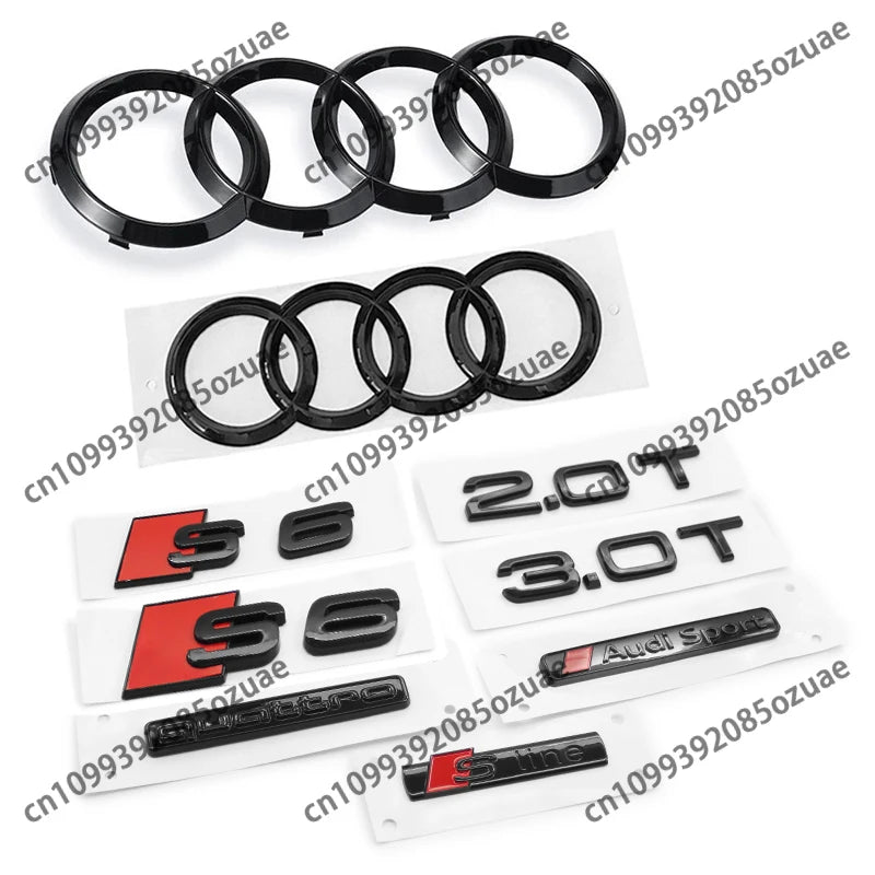273mm 192mm Car Styling Hood Front Bonnet Grill Rear Trunk Emblem Badge Stickers Glossy Black Accessories For Audi S6 2020-2023