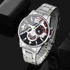 6PCS Luxury Men Business Watches Rings Set Fashion Steel Band Man Arabic Dial Quartz Wristwatch (Without Box)