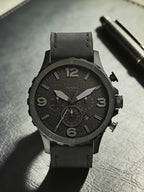 Fossil JR1354 Nate Chronograph Men Watch Black Leather 50mm Big Dial Military Sport Quartz Wristwatch Relogio Masculino