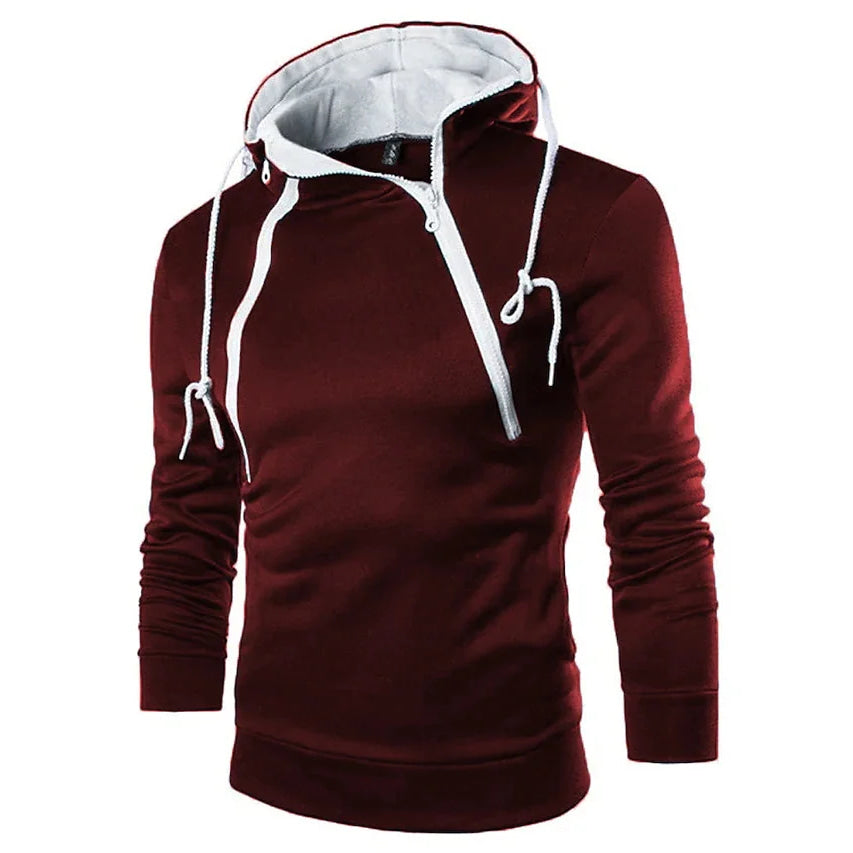 Men's Hoodies Long Sleeve Sweatshirts for Men Zipper Hooded Pullover High Neck Mens Sweatshirt Top Jacket Coat Black Sweater