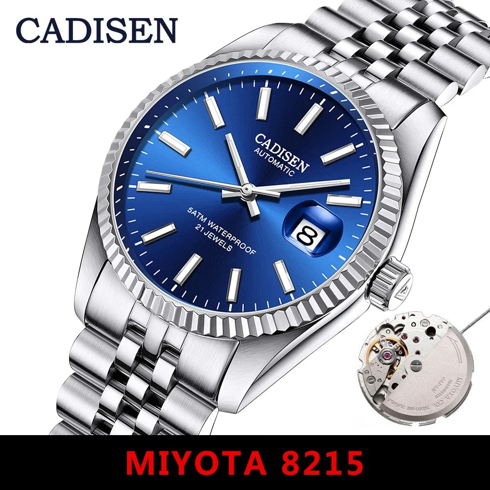CADISEN Men Mechanical Watch Top Brand Luxury Japan MIYOTA 8215 Automatic Watch Business Stainless Steel Waterproof Watch Men