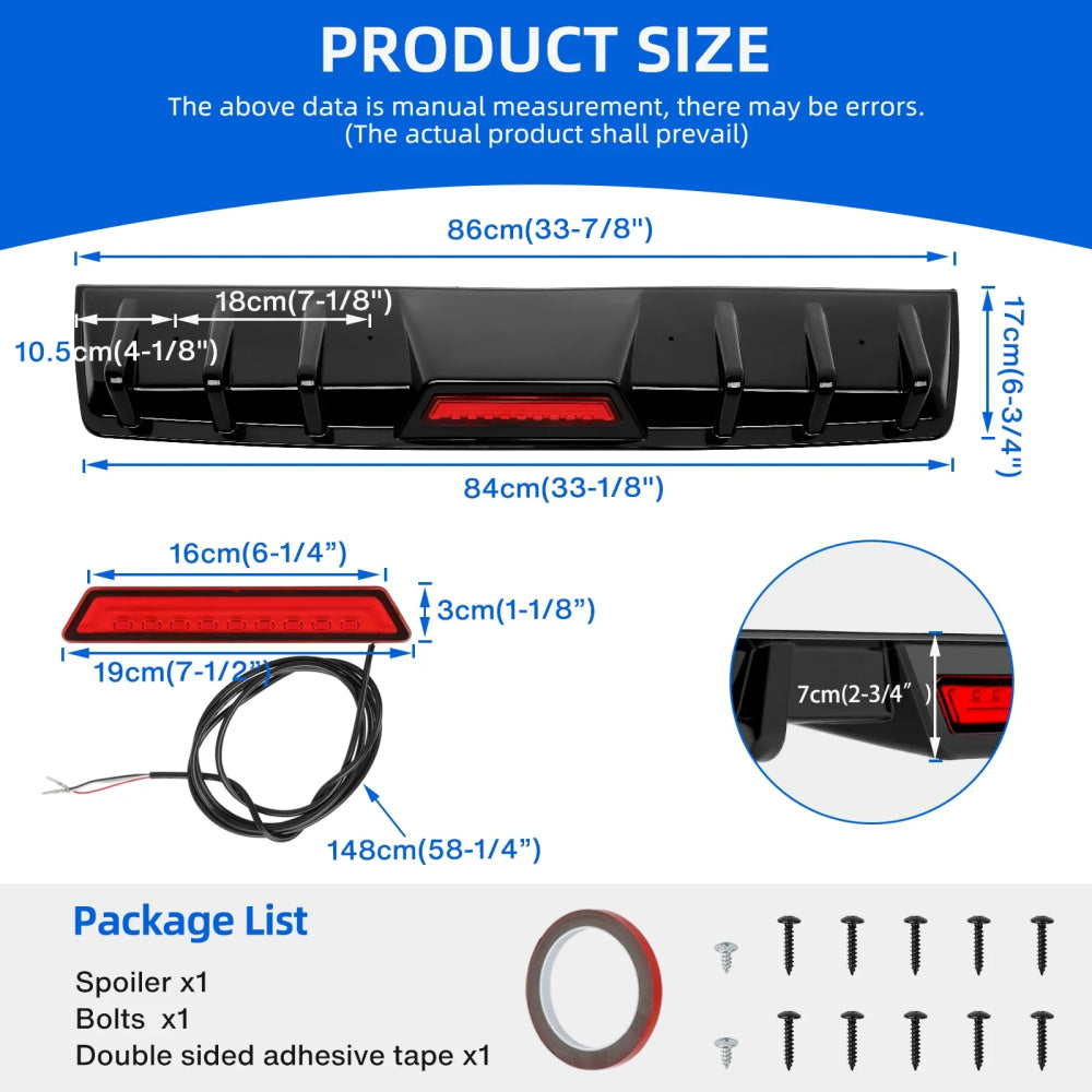 34" Car Rear Bumper Lip Universal Rear Diffuser Shark Fin Style Flat Diffuser For Infiniti Ford Acura TL VW Golf Toyota Nissan