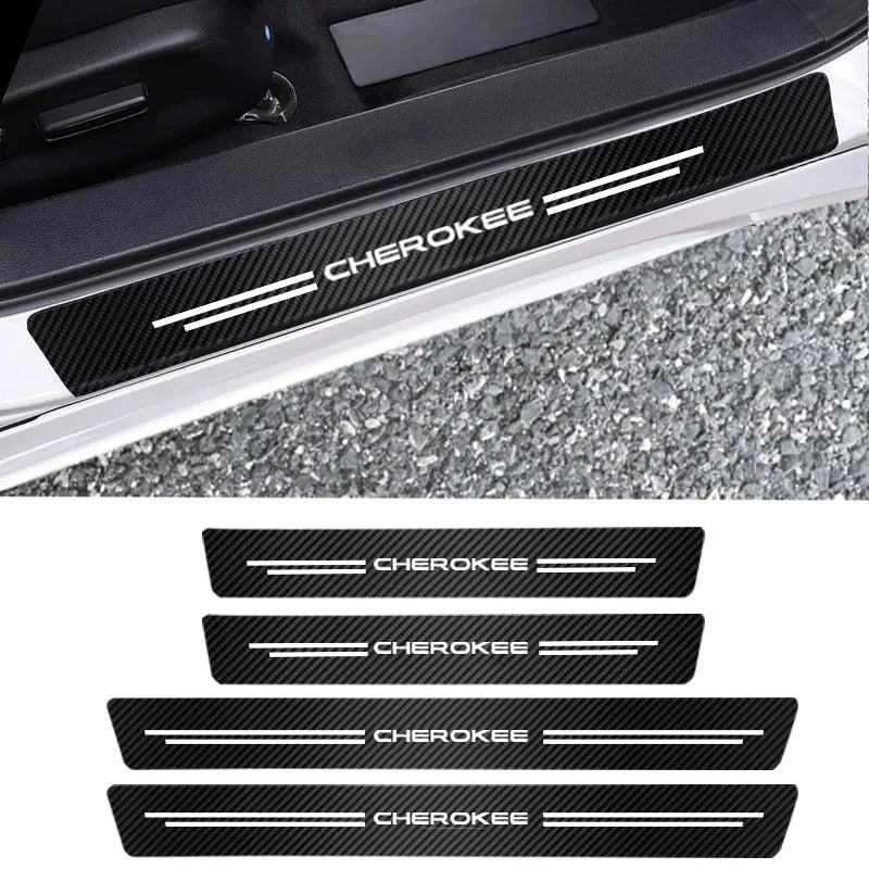 Carbon Fiber Car Door Threshold Tape Sill Protective Stickers Decal for Jeep CHEROKEE Logo Rear Trunk Bumper Scratch Guard Trim