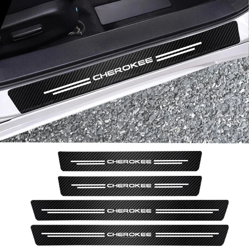 Carbon Fiber Car Door Threshold Tape Sill Protective Stickers Decal for Jeep CHEROKEE Logo Rear Trunk Bumper Scratch Guard Trim