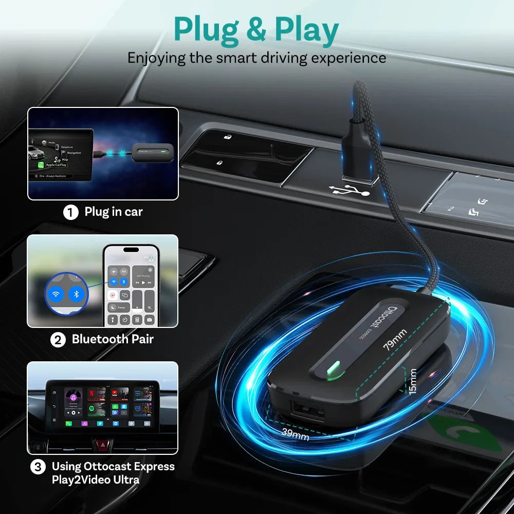 OTTOCAST Play2Video Express Wireless CarPlay Android Auto Adapter for Youtube Netflix for Volvo Chevrolet VW CarAccessorie