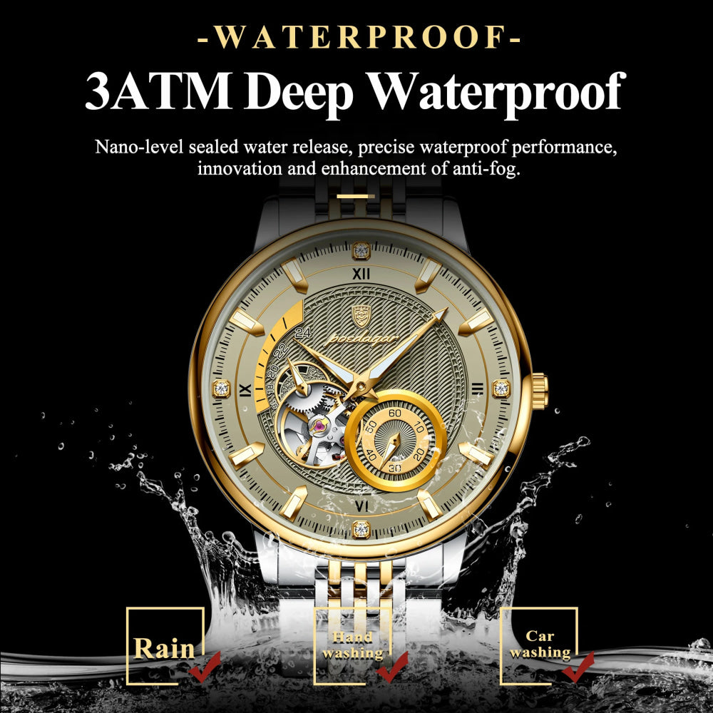 POEDAGAR Top Luxury Man Wristwatch Luminous Hollow Tourbillon Stainless Steel Men Clock Mechanical Automatic Men's Watches Reloj