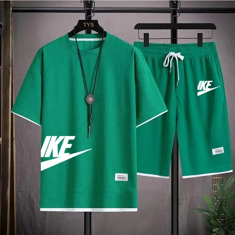 Fashionable, casual and trendy men's sportswear set, short-sleeved T-shirt and outdoor summer sports shorts set, new size M-3XL
