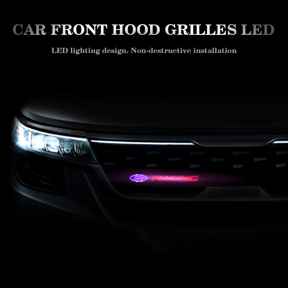 ABS Front Hood Grille LED Light Emblem Badge For Ford Focus MK2 MK3 Fiesta MK7 Ranger Mondeo S-MAX Kuga Mustang Accessories