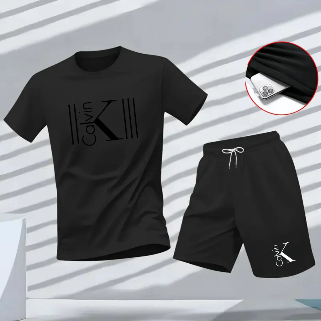 "2025 Men's Breathable sports pattern Printed T-shirt Casual Fashion short-sleeved T-shirt Summer streetwear top Two-piece set.