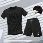 "2025 Men's Breathable sports pattern Printed T-shirt Casual Fashion short-sleeved T-shirt Summer streetwear top Two-piece set.